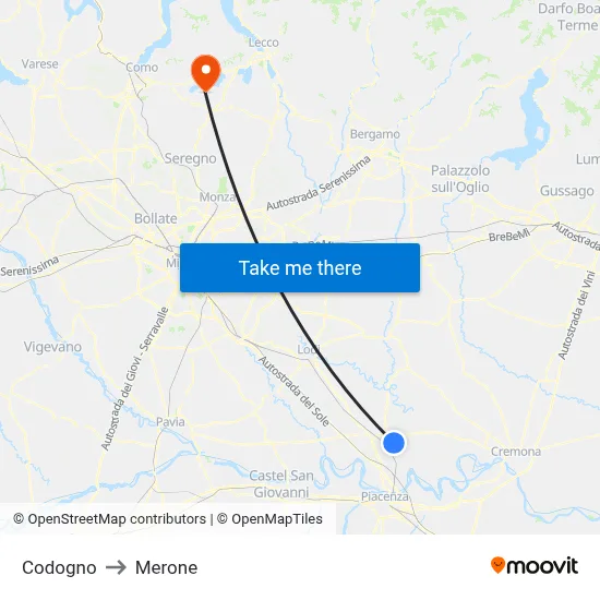 Codogno to Merone map