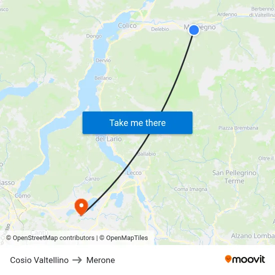 Cosio Valtellino to Merone map