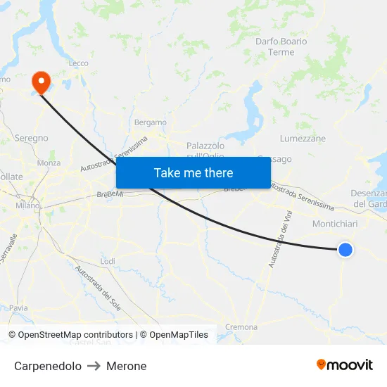 Carpenedolo to Merone map