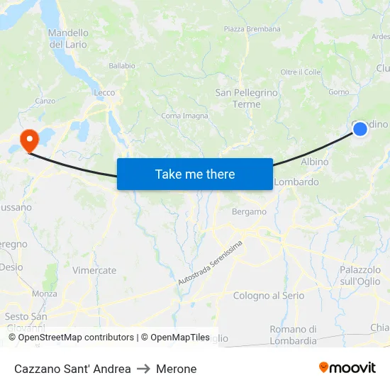 Cazzano Sant' Andrea to Merone map