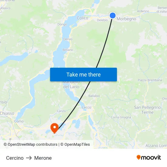 Cercino to Merone map