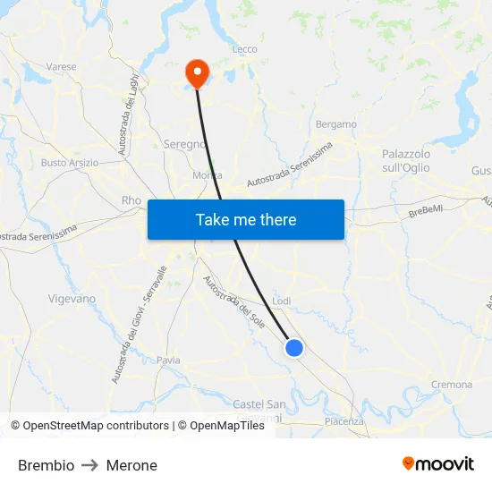 Brembio to Merone map