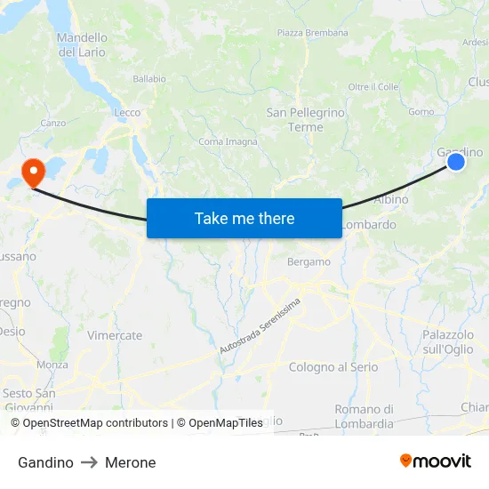 Gandino to Merone map
