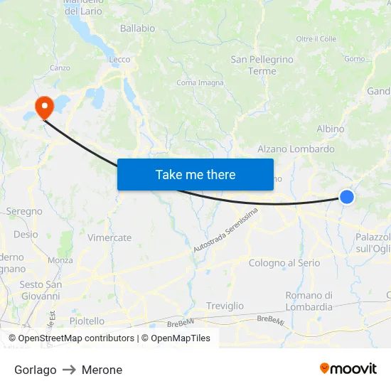 Gorlago to Merone map