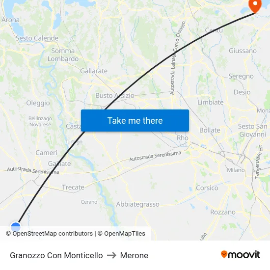 Granozzo Con Monticello to Merone map