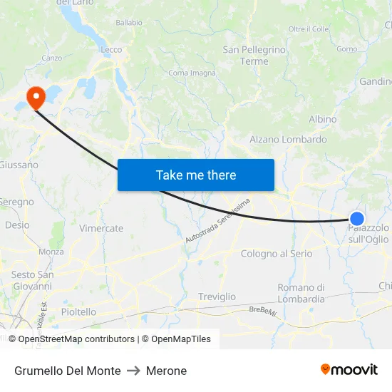 Grumello Del Monte to Merone map