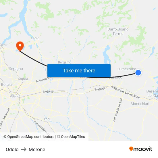 Odolo to Merone map