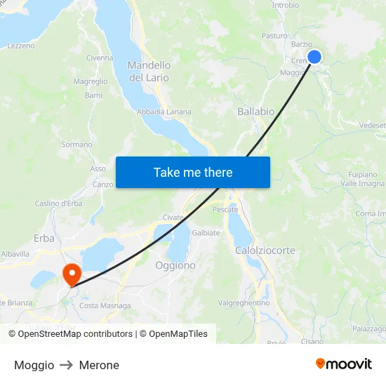 Moggio to Merone map