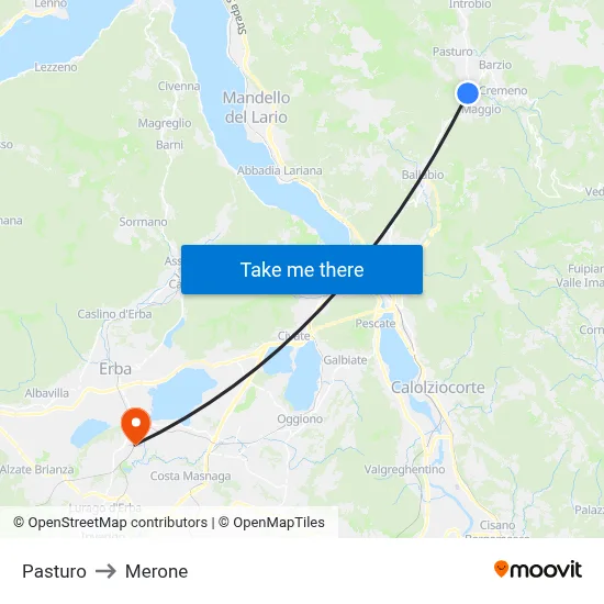 Pasturo to Merone map