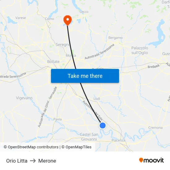 Orio Litta to Merone map