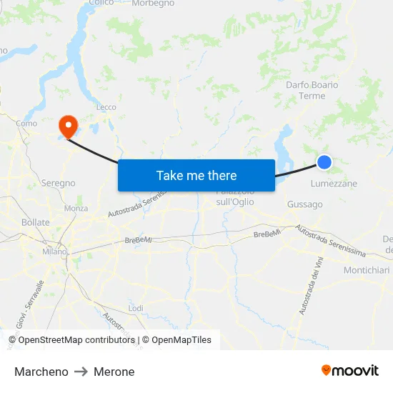 Marcheno to Merone map