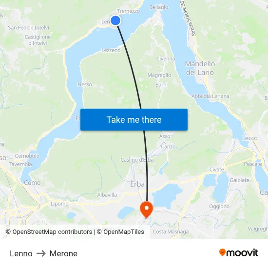Lenno to Merone map