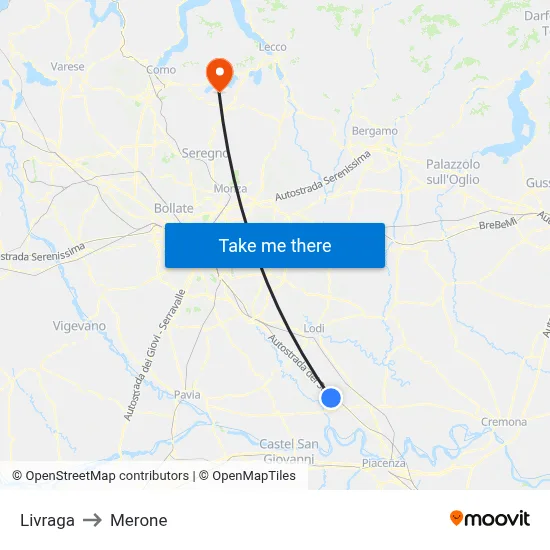 Livraga to Merone map