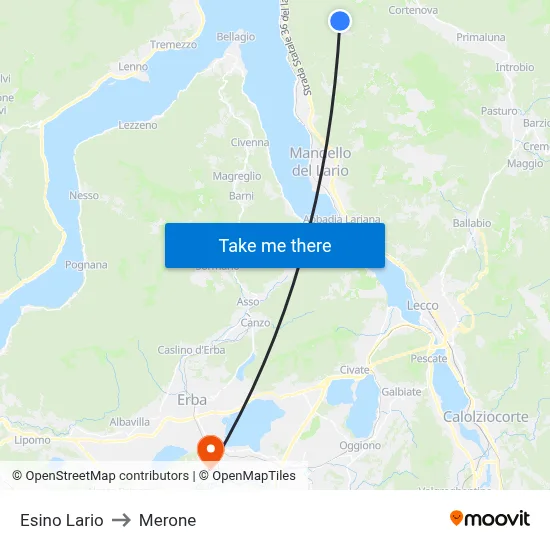 Esino Lario to Merone map