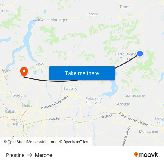 Prestine to Merone map