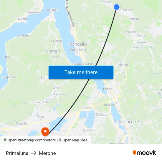 Primaluna to Merone map