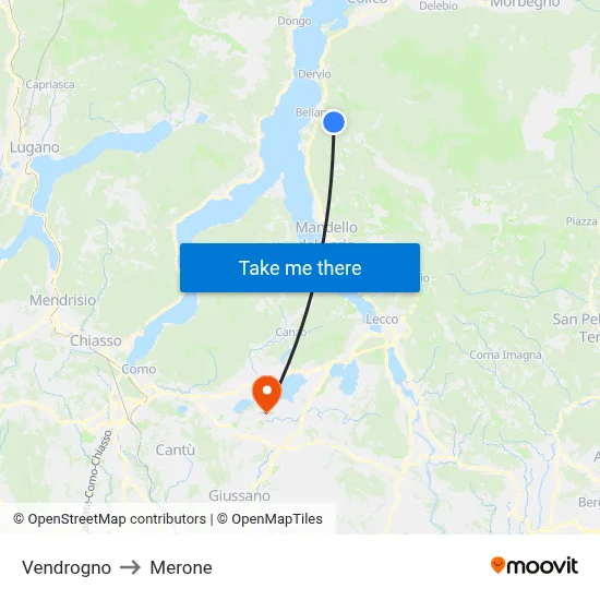 Vendrogno to Merone map