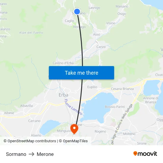 Sormano to Merone map