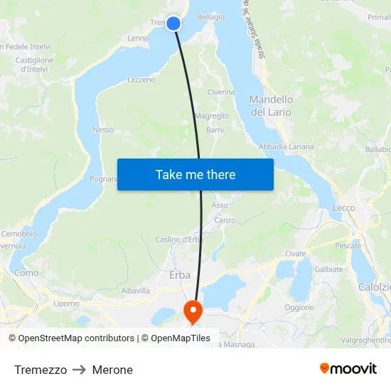 Tremezzo to Merone map