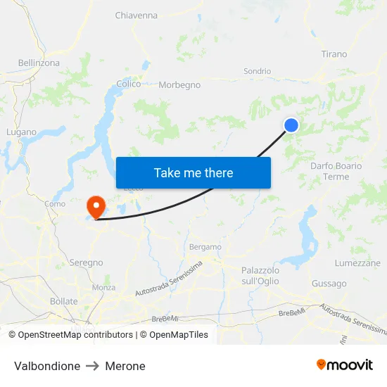 Valbondione to Merone map
