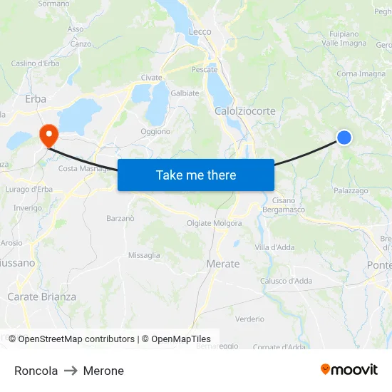 Roncola to Merone map