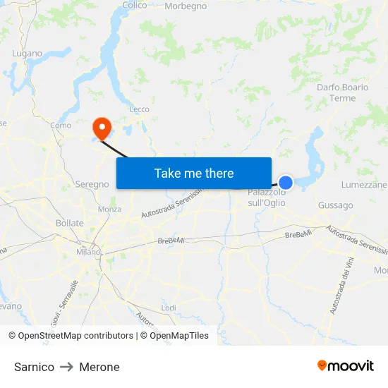 Sarnico to Merone map