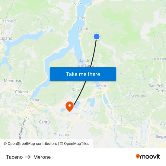 Taceno to Merone map