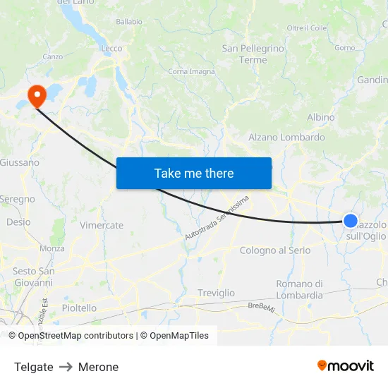 Telgate to Merone map