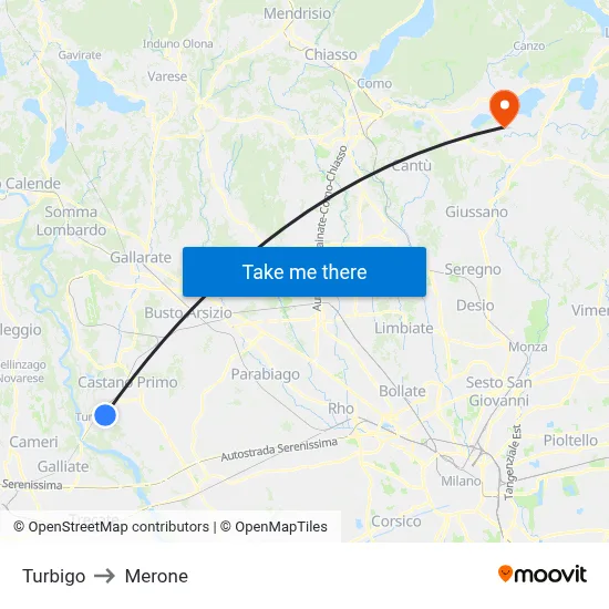 Turbigo to Merone map
