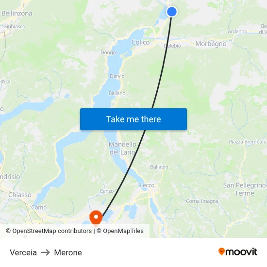 Verceia to Merone map