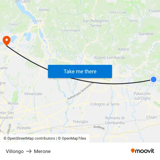 Villongo to Merone map