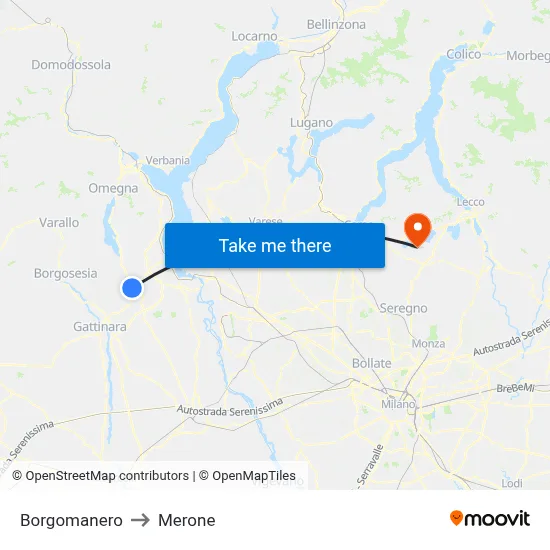 Borgomanero to Merone map