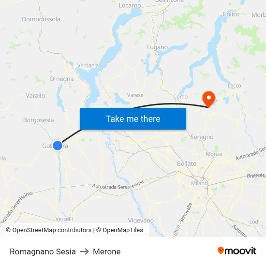 Romagnano Sesia to Merone map