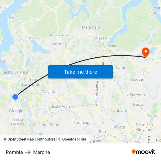 Pombia to Merone map