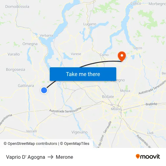 Vaprio D' Agogna to Merone map