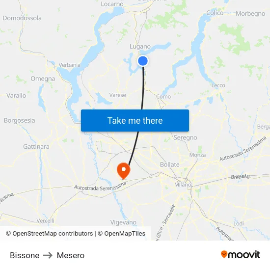Bissone to Mesero map