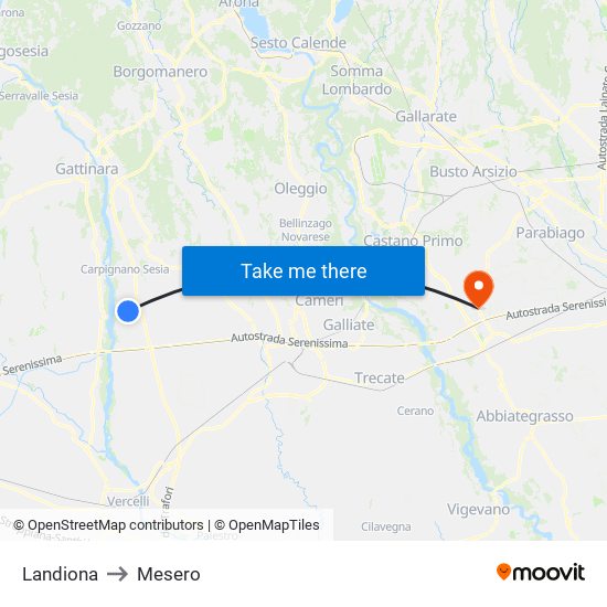 Landiona to Mesero map