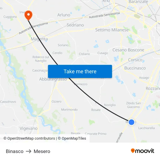 Binasco to Mesero map