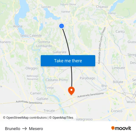 Brunello to Mesero map