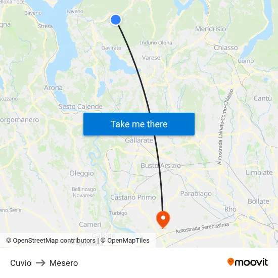 Cuvio to Mesero map