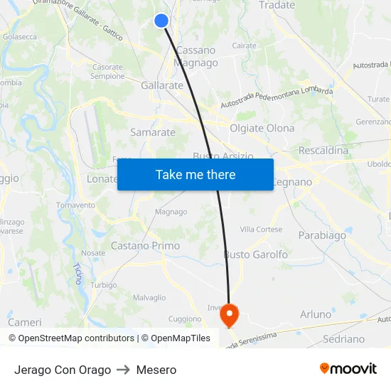 Jerago con Orago to Mesero map