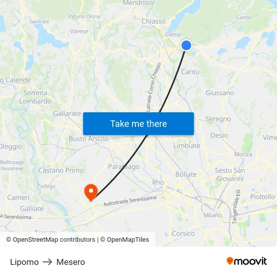 Lipomo to Mesero map