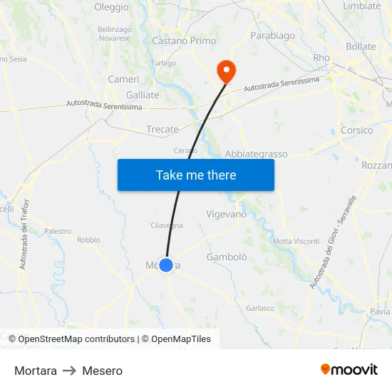 Mortara to Mesero map