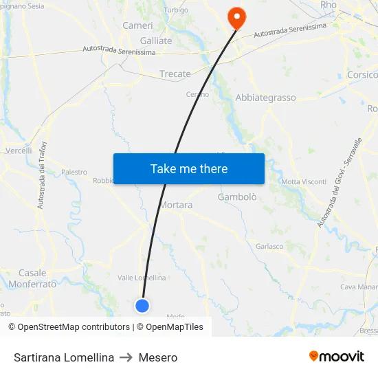 Sartirana Lomellina to Mesero map