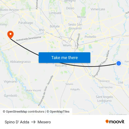 Spino D' Adda to Mesero map