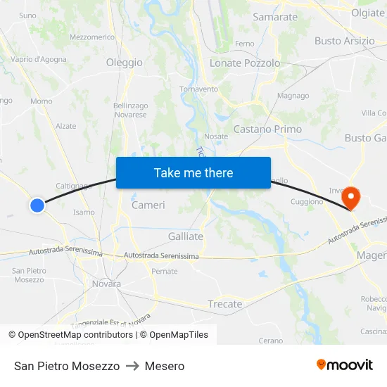 San Pietro Mosezzo to Mesero map