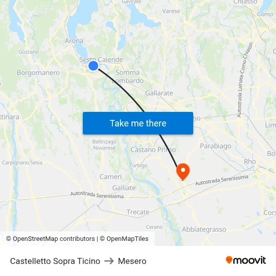 Castelletto Above Ticino to Mesero map