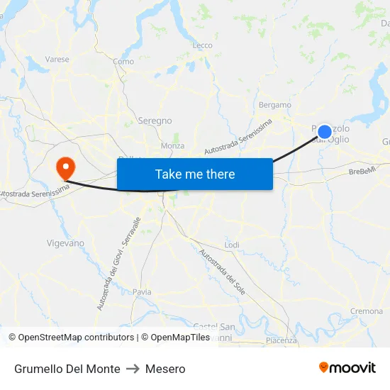 Grumello Del Monte to Mesero map