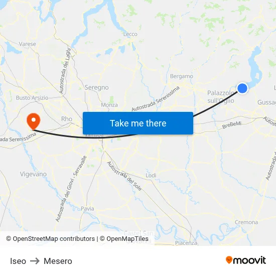 Iseo to Mesero map