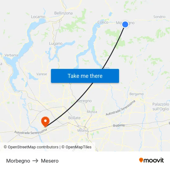 Morbegno to Mesero map